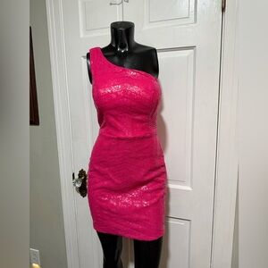 Pink Sequin Size Small Prom Homecoming Pageant Formal Dress One Shoulder Short